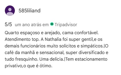 Avaliação 5/5 de 585liliand no TripAdvisor