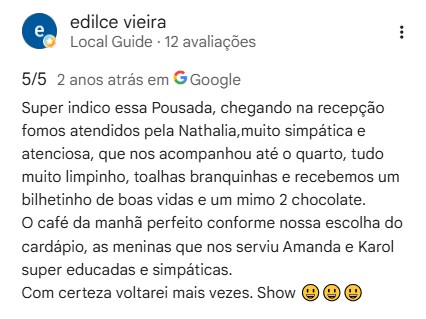 Avaliação 5/5 de edilce vieira no Google