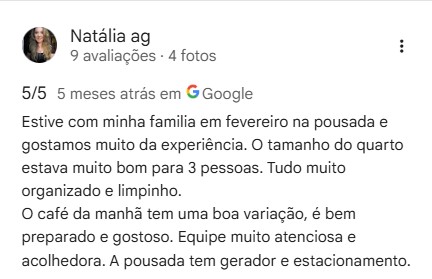 Avaliação 5/5 de Natália no Google
